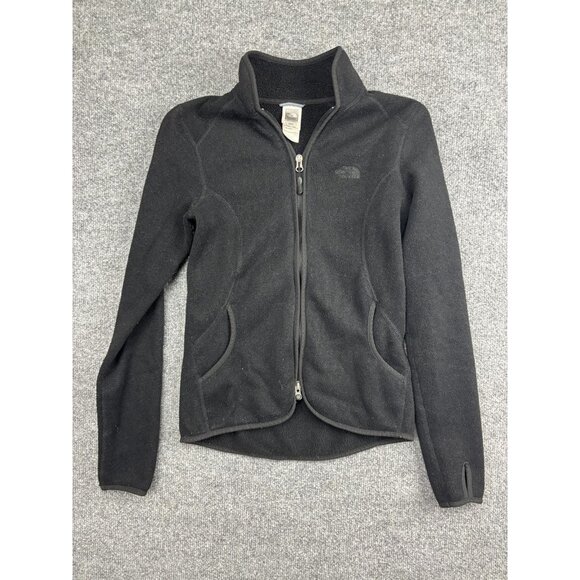 The North Face Jacket Womens Small Black Fleece Two-Way Zip Thumbholes Pockets - Picture 1 of 6